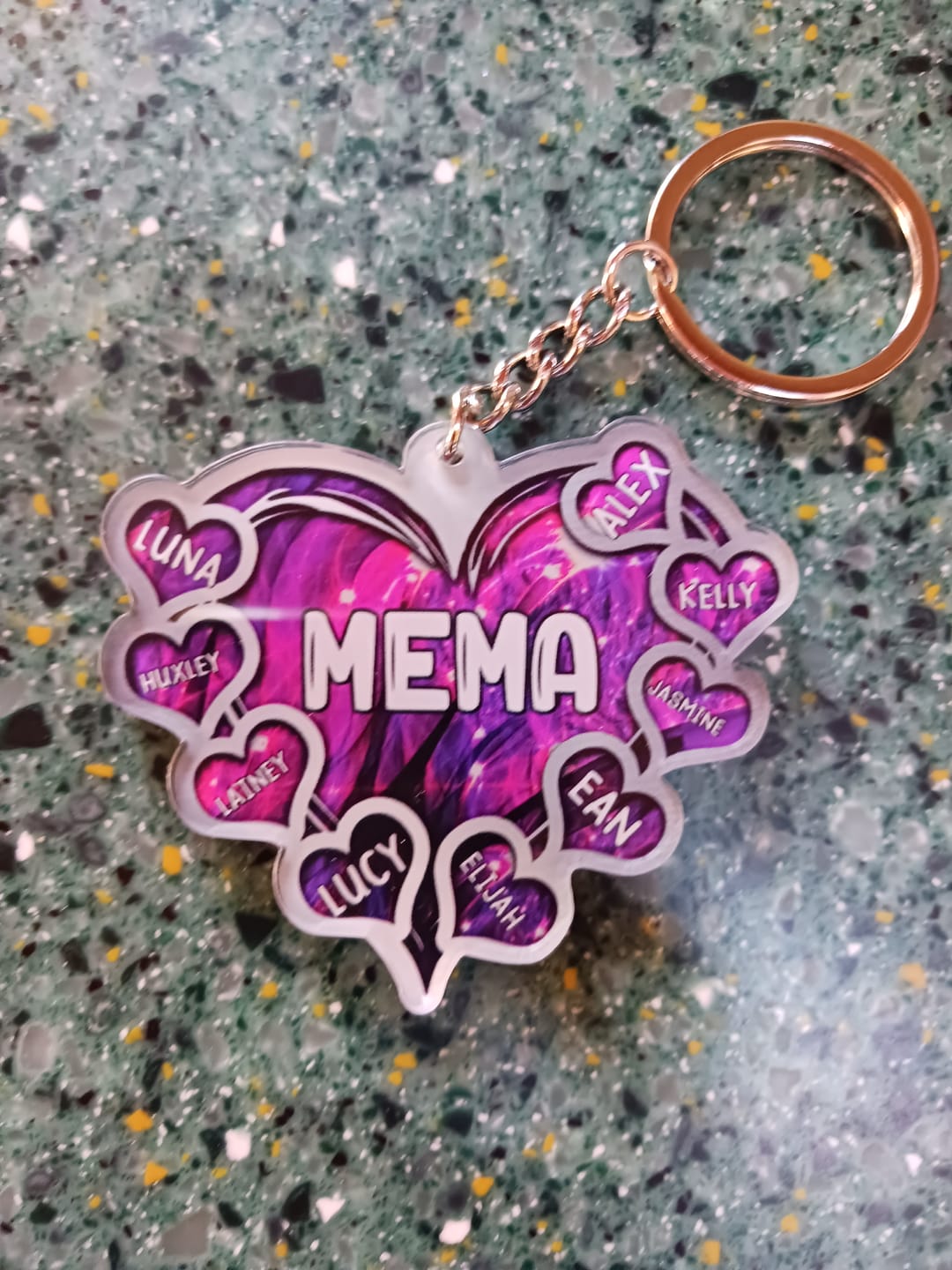 Customer photo review of Grandma- Mom Heart Kids, Multi Colors Personalized Acrylic Keychain