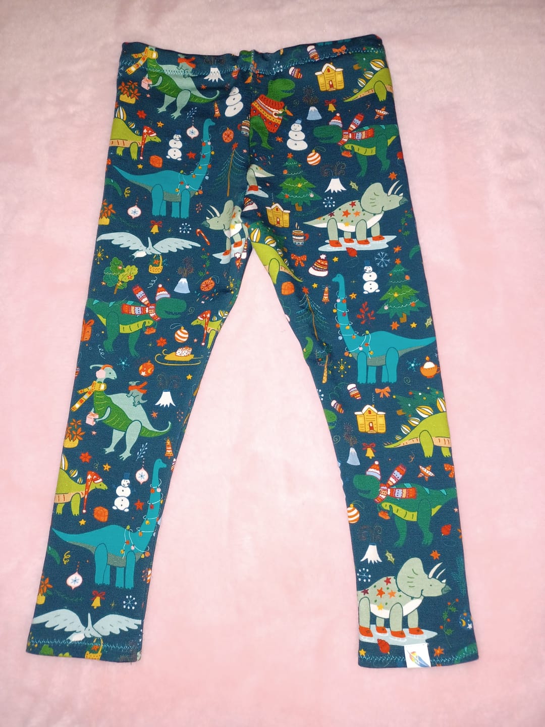 Customer photo review of Christmas Dinosaurs on Dark Teal French Terry Fabric