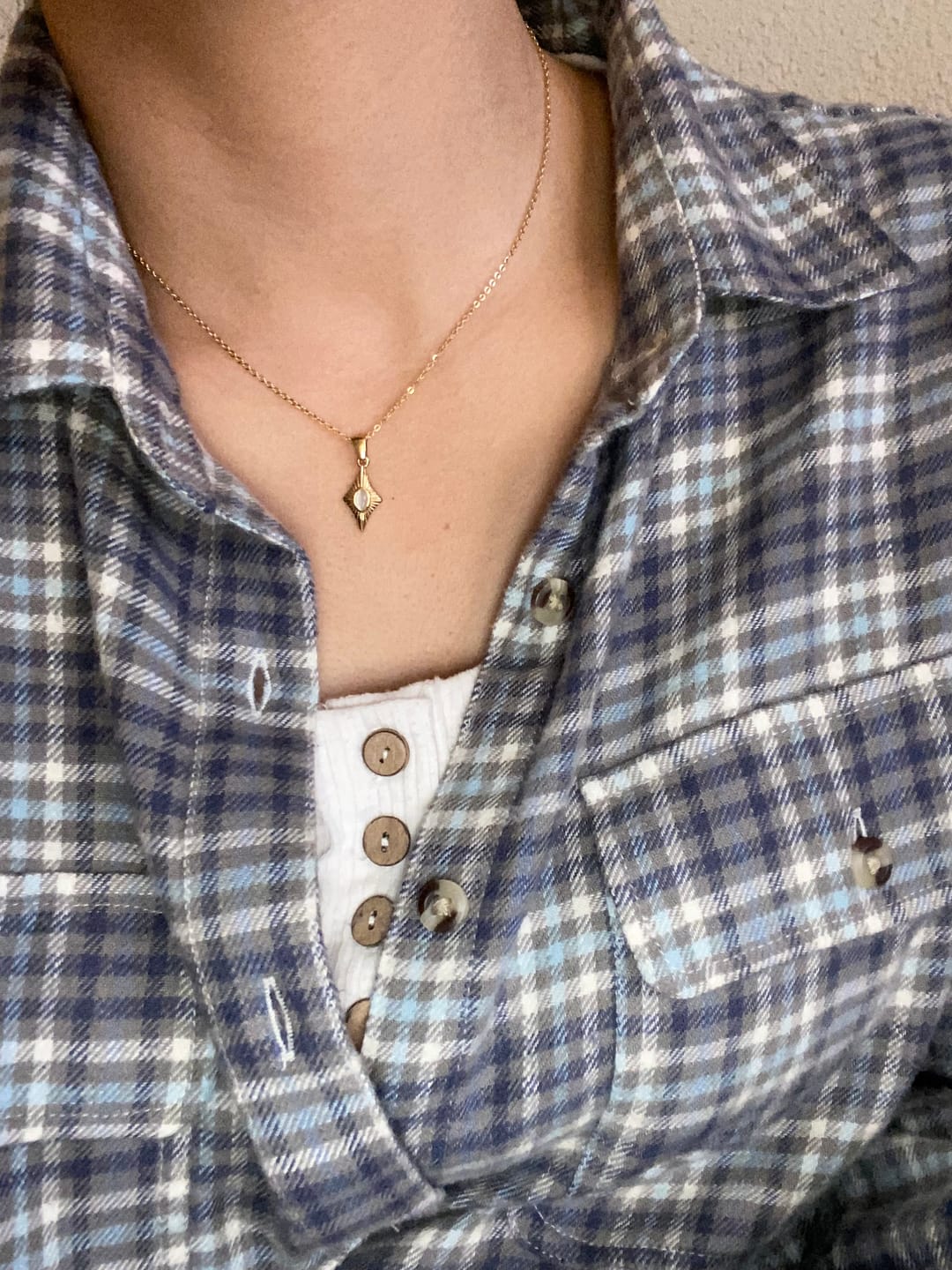 Customer photo review of Luna White Opal Gold Necklace
