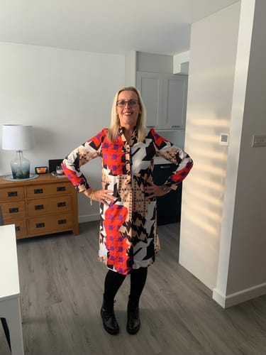 undefined review of Printed v-neck long sleeve dress image 1 out of 2