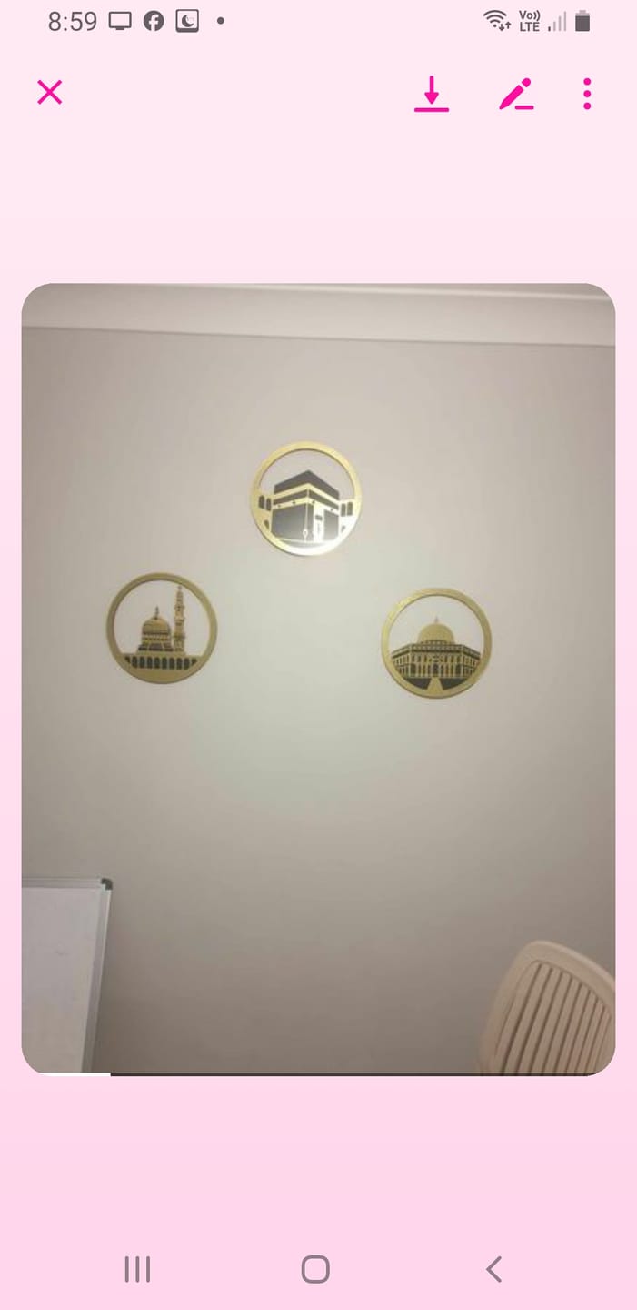 Customer photo review of Circular Masjid Al Aqsa (The Dome of the Rock), Masjid Al-Haram & Masjid An-Nabawi Acrylic Islamic Wall Art