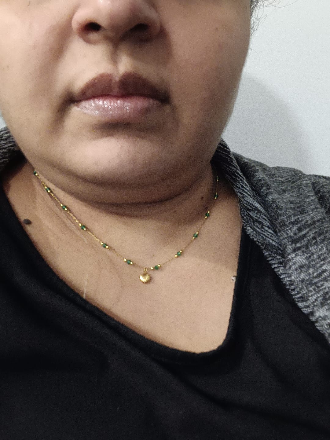 Customer photo review of Nerissa Gold Shell & Green Bead Necklace