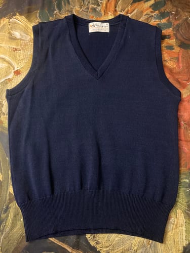Customer photo review of Vintage Warren Knit Vest Mens Medium Blue Sweater 90s Casual