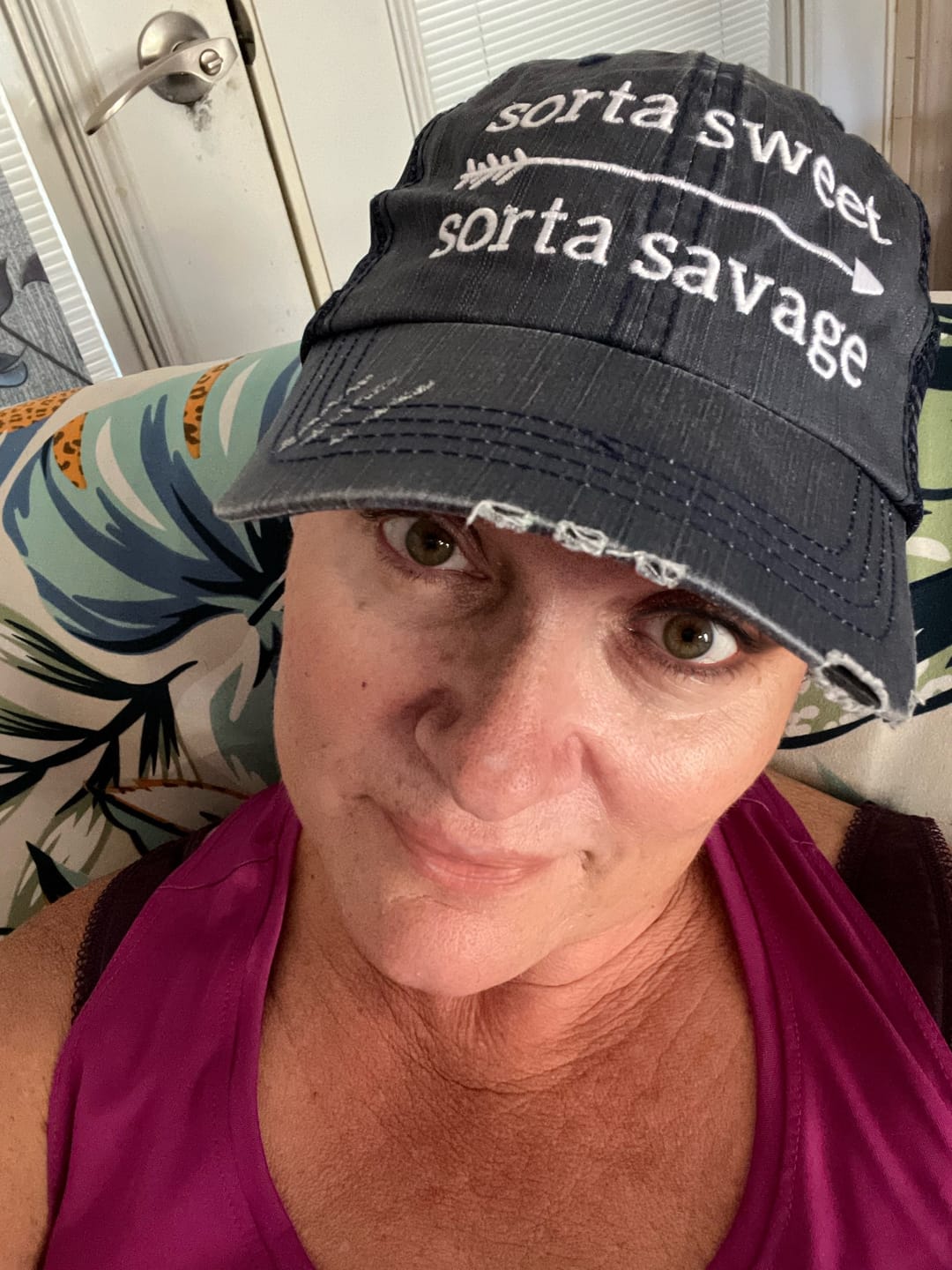 Customer photo review of Sorta Sweet Sorta Savage Trucker Hat