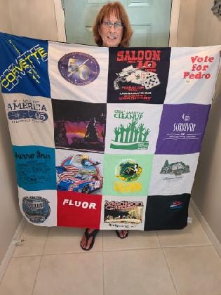 T-shirt quilt with cars, vintage automobiles themes by Carolyn from FL