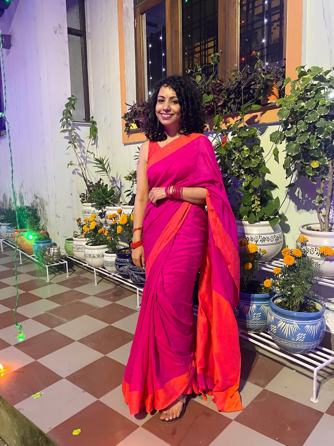 Customer photo review of Pink Orange Soft Cotton  Saree