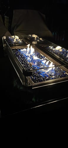 Customer photo review of 44in Outdoor Propane Gas Fire Pit Table with Glass Wind Guard & Glass Rock, Dark Brown