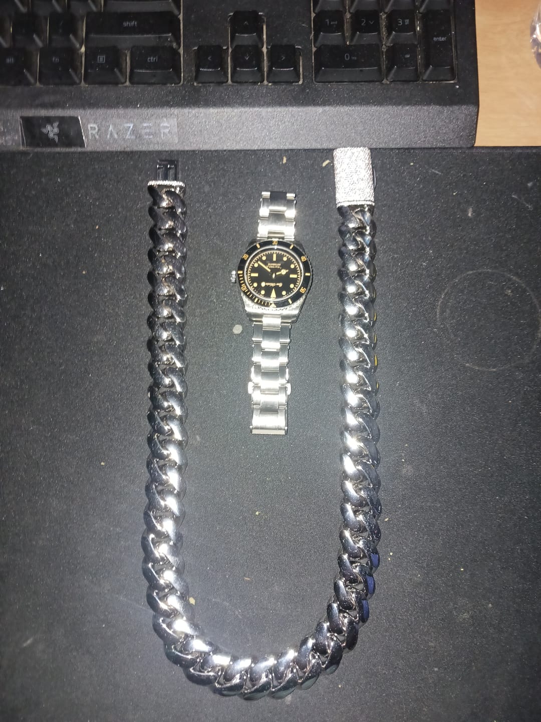 Customer photo review of 20mm Solid 18k Miami Cuban Link Chain w/Iced Clasp