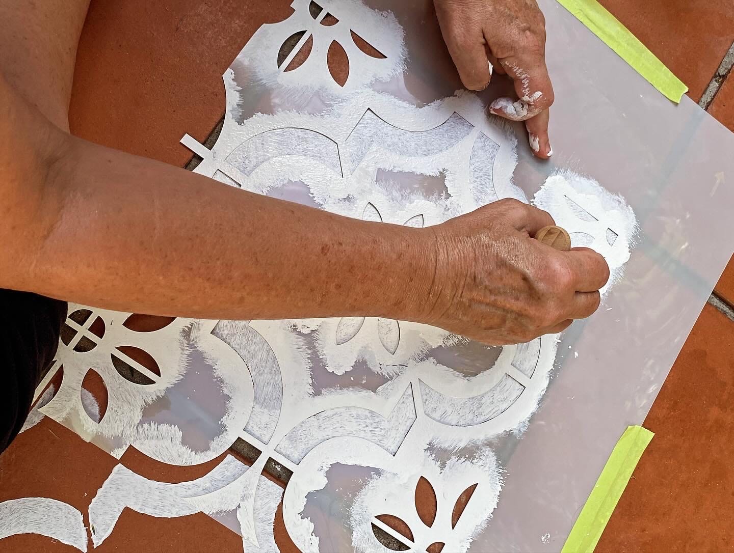 Customer photo review of Jannah Patio Stencil - Square Slabs