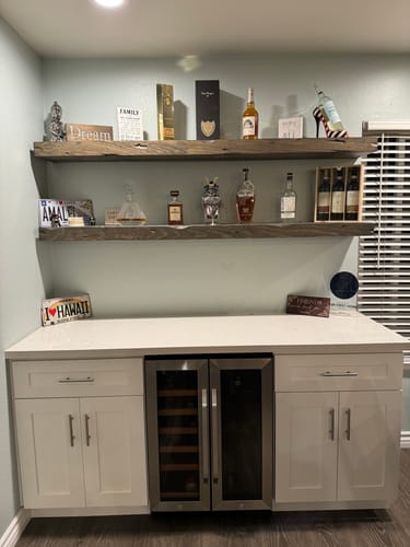 Customer photo review of Distressed 3" Thick Floating Shelves