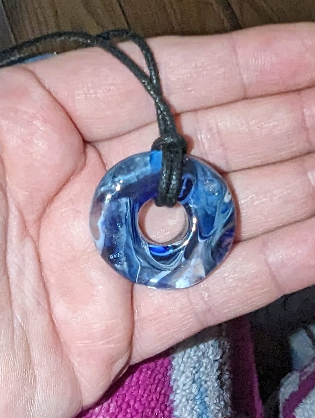 Customer photo review of Taffy Confetti Halo Pendant with Infused Cremation Ashes