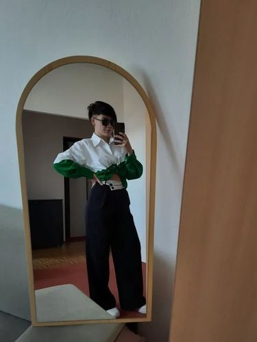 Customer photo review of Elegant Black Pleated Long Wide Leg Pant