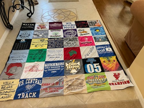 T-shirt quilt featuring villa bears, track team by Carol from FL