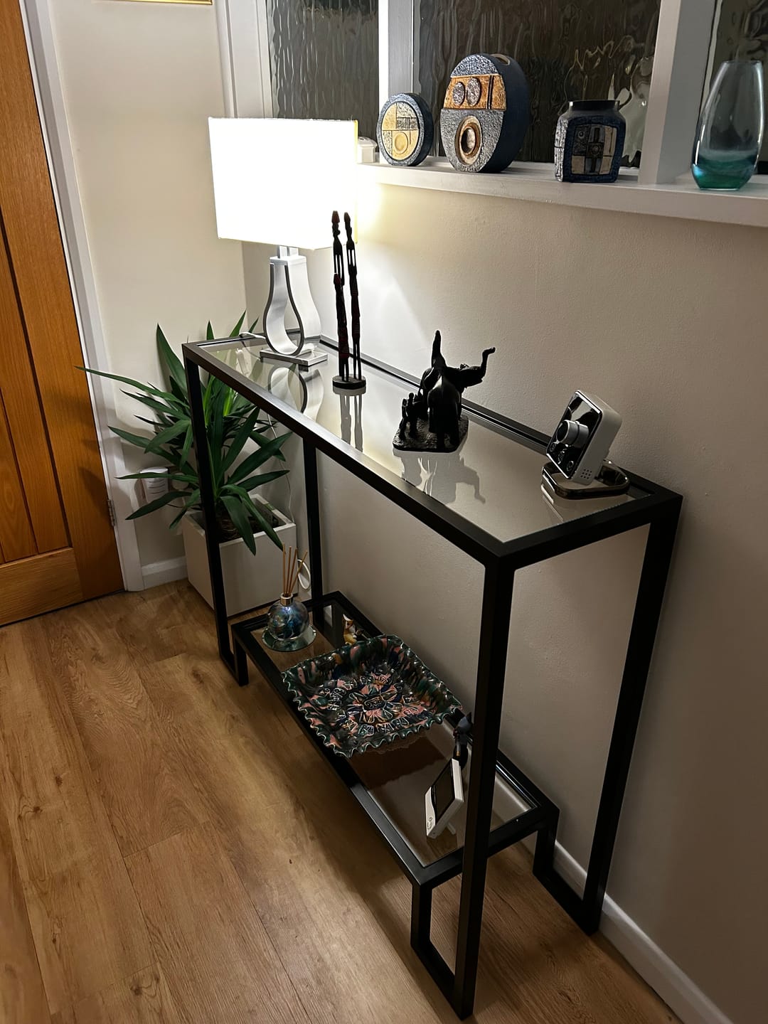 Customer photo review of Hudson Glass Metal Console Table - Black