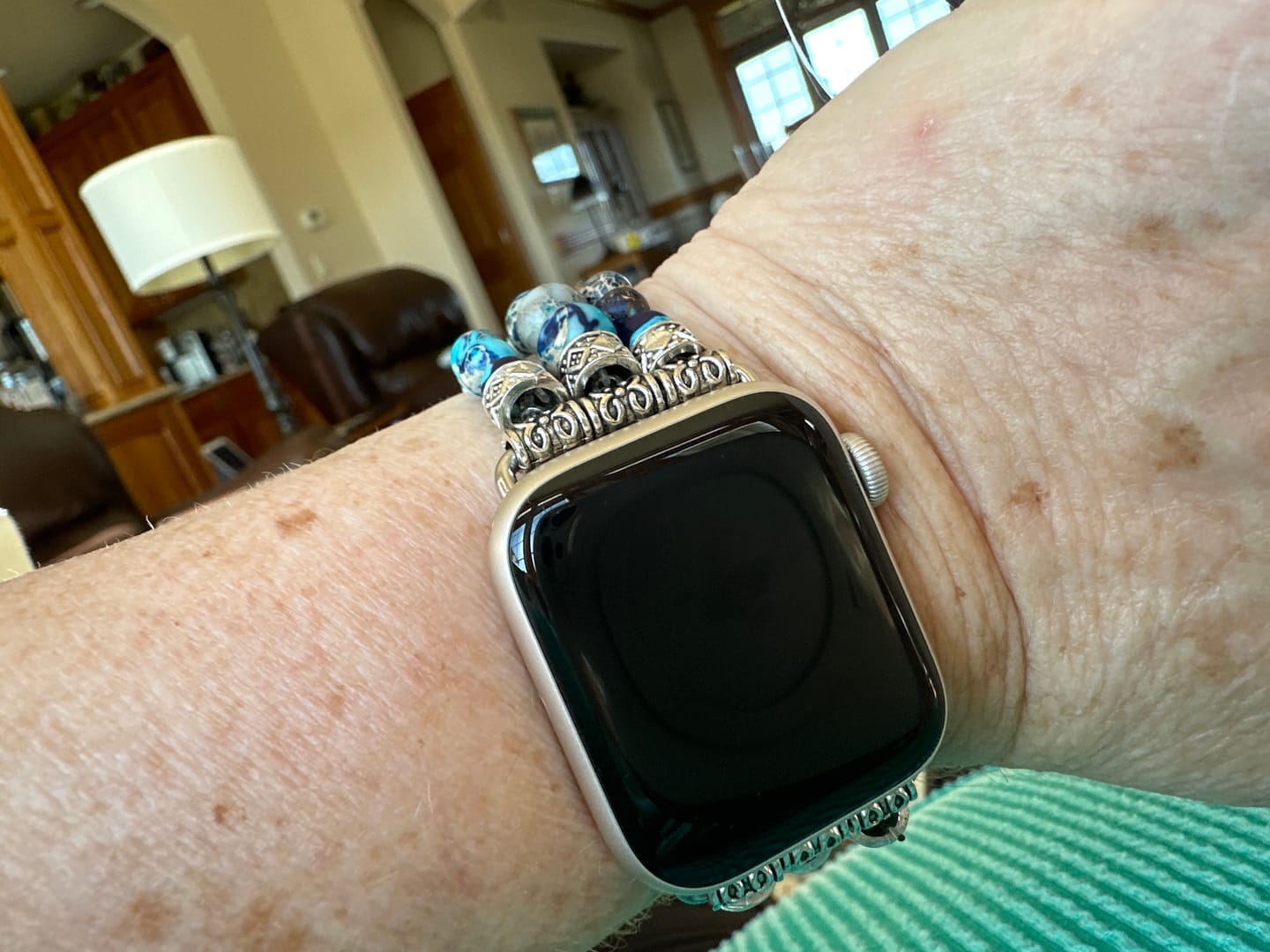 Customer photo review of Calming Ocean Jasper Perfect Fit Apple Watch Strap