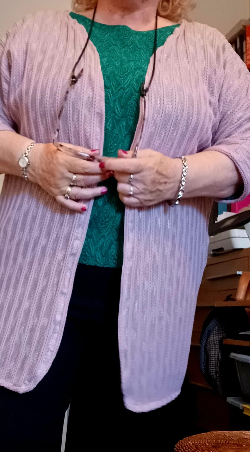Customer photo review of Dusky Pink Light Weight Cable Knit Fabric