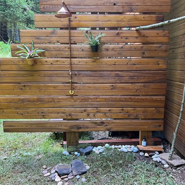 Customer photo review of Unlacquered solid copper shower , outdoor shower , copper outdoor shower , copper shower , copper shower head , copper , outdoor shower ,