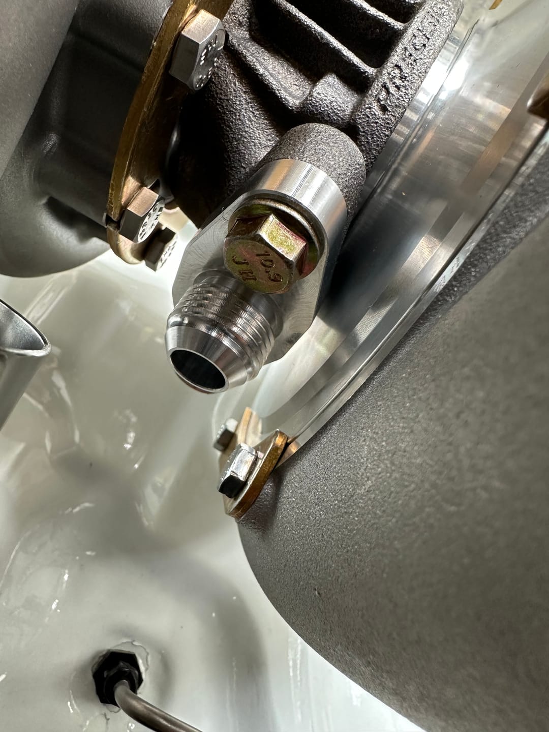 Customer photo review of Motion Billet T4 T6 Turbo Drain Oil Flange 10AN 21-10008
