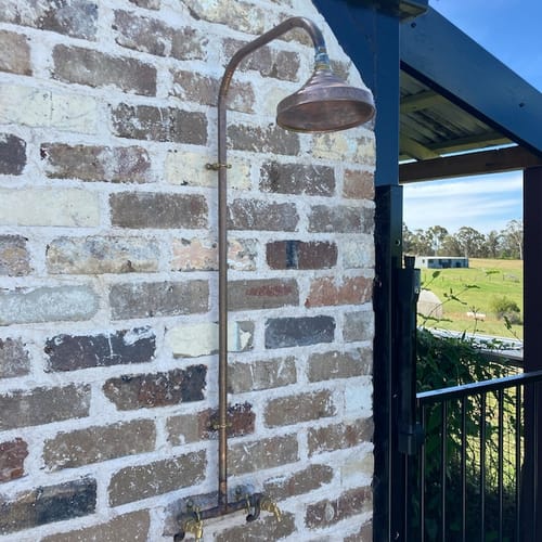 Customer photo review of Unlacquered copper showerhead , Rain shower head , showerhead , copper showerhead , outdoor showerhead , showerhead , copper shower head
