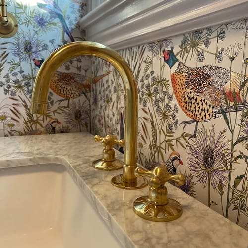 Customer photo review of Unlacquered solid brass bathroom faucet , bathroom sink faucet , bathroom vanity , brass faucet , bathroom sink , faucet , deck mount faucet