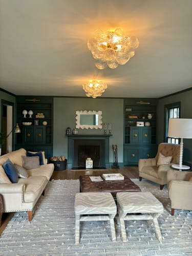 Customer photo review of 3-Light Brass Cluster Ribbed Glass Bubble Semi Flush Chandelier