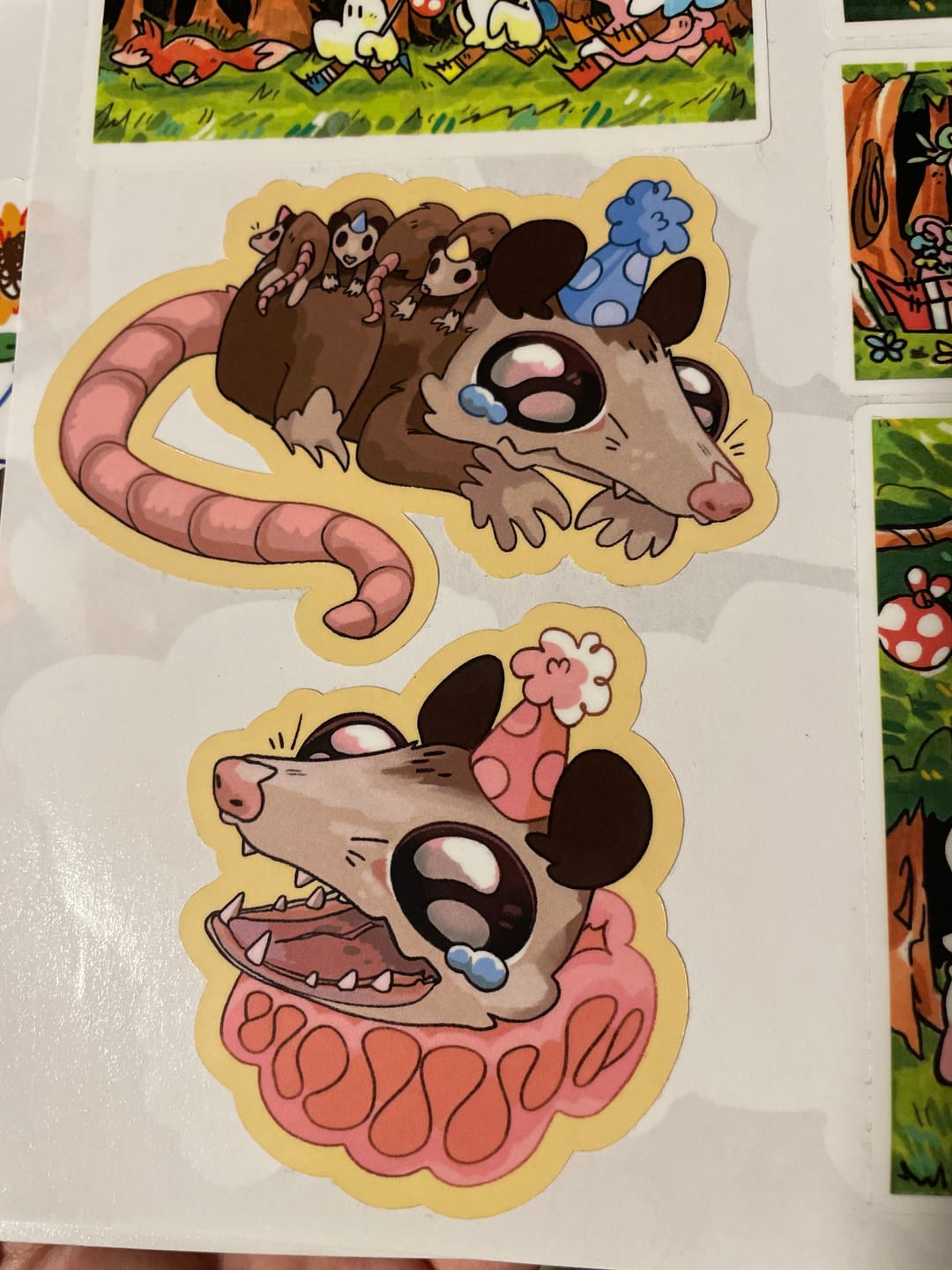 Customer photo review of Sad Party Opossum Stickers!