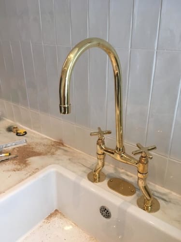 Customer photo review of Unlacquered solid brass kitchen faucet , kitchen sink , sink faucet , brass sink faucet , brass kitchen faucet , faucet , sink faucet