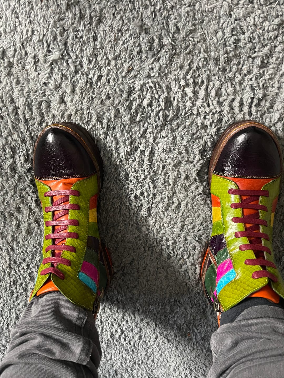 Customer photo review of Retro Hand-polished Rainbow Ankle Boots