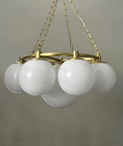 Customer photo review of Brass 9-Light Alabaster Milky White Glass Globe Wheel Chandelier