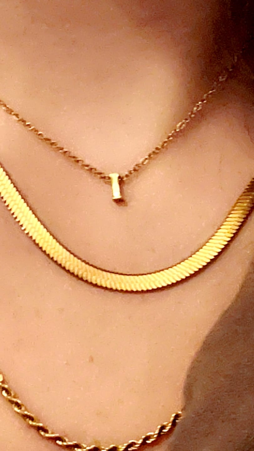 Customer photo review of 14K Gold-Filled Dainty Letter Necklace