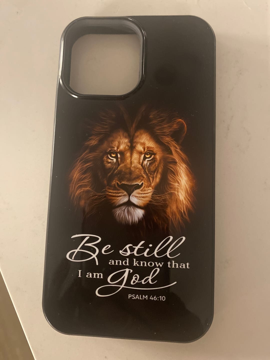 Customer photo review of Lion of Judah, Be still and know that I am God phone case, Bible verse phone cases