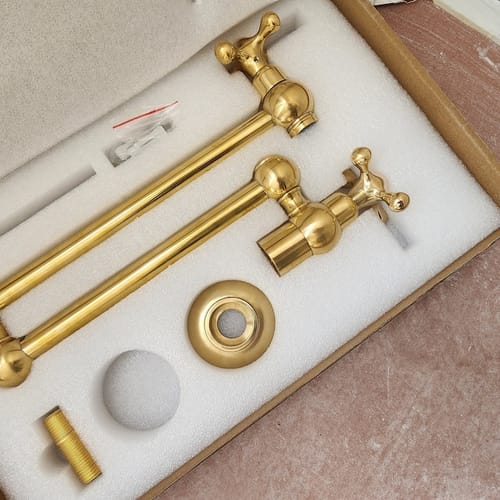 Customer photo review of Unlacquered solid brass pot filler , kitchen pot filler , stove pot filler , sink faucet , brass pot filler , wall mount pot filler