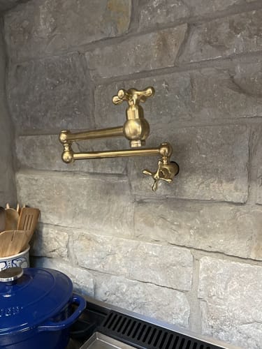 Customer photo review of Unlacquered solid brass pot filler , kitchen pot filler , stove pot filler , sink faucet , brass pot filler , wall mount pot filler