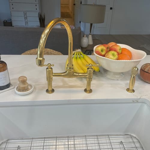 Customer photo review of Unlacquered solid brass kitchen faucet , Brass sink faucet , Sink faucet , Kitchen sink , Brass faucet kitchen , Kitchen remodel , Kitchen