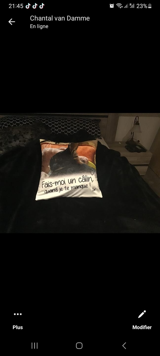 Customer photo review of Fais moi un câlin quand je te manque - Coussin personnalisé