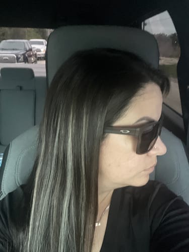 Customer photo review of Full Shine Seamless Injection Tape in Extensions Virgin Human Hair Balayage Highlights (#1B/Silver/1B )