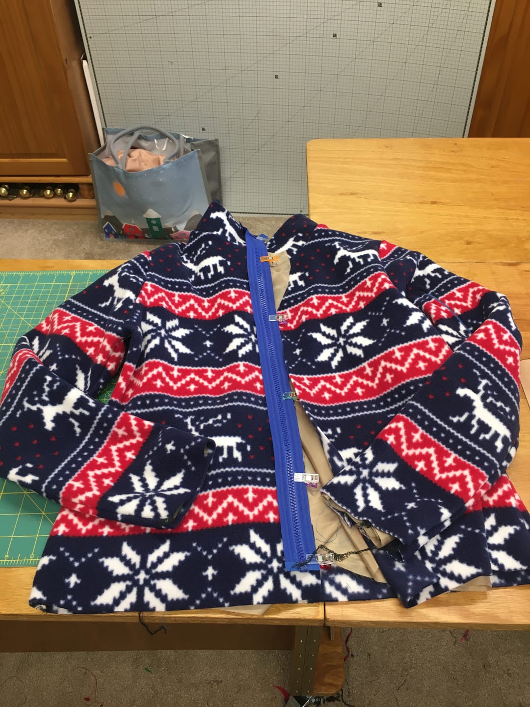Customer photo review of Navy and Red Reindeer Anti Pill Polar Fleece Fabric