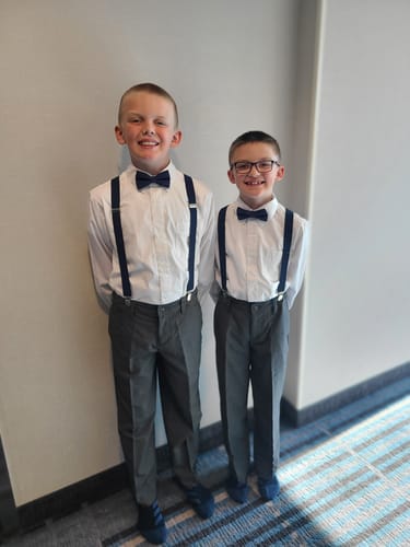 Customer photo review of Navy Bow Tie & Navy Suspenders Set