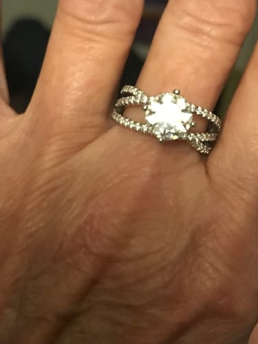 Customer photo review of Triple Row Criss-Cross Moissanite Pave Engagement Ring