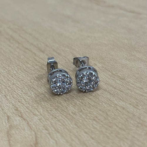 Customer photo review of Rhodium Simulated Diamond Cluster Stud Earrings