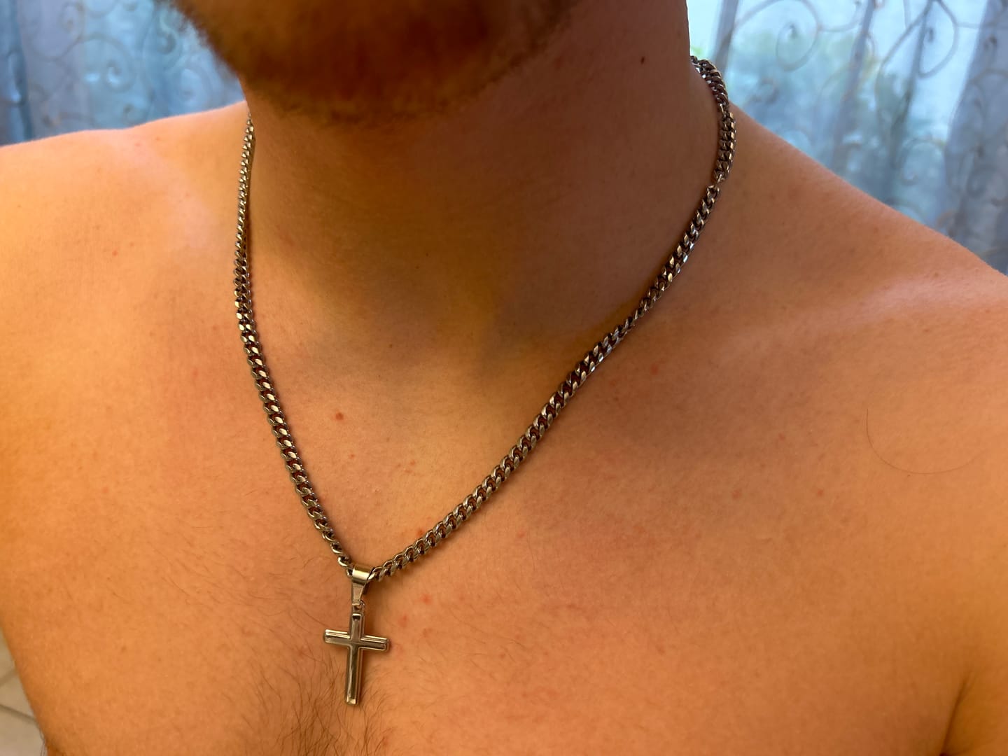 Customer photo review of Son, Believe - Cuban Chain Cross Necklace w/ Personalized Message Card