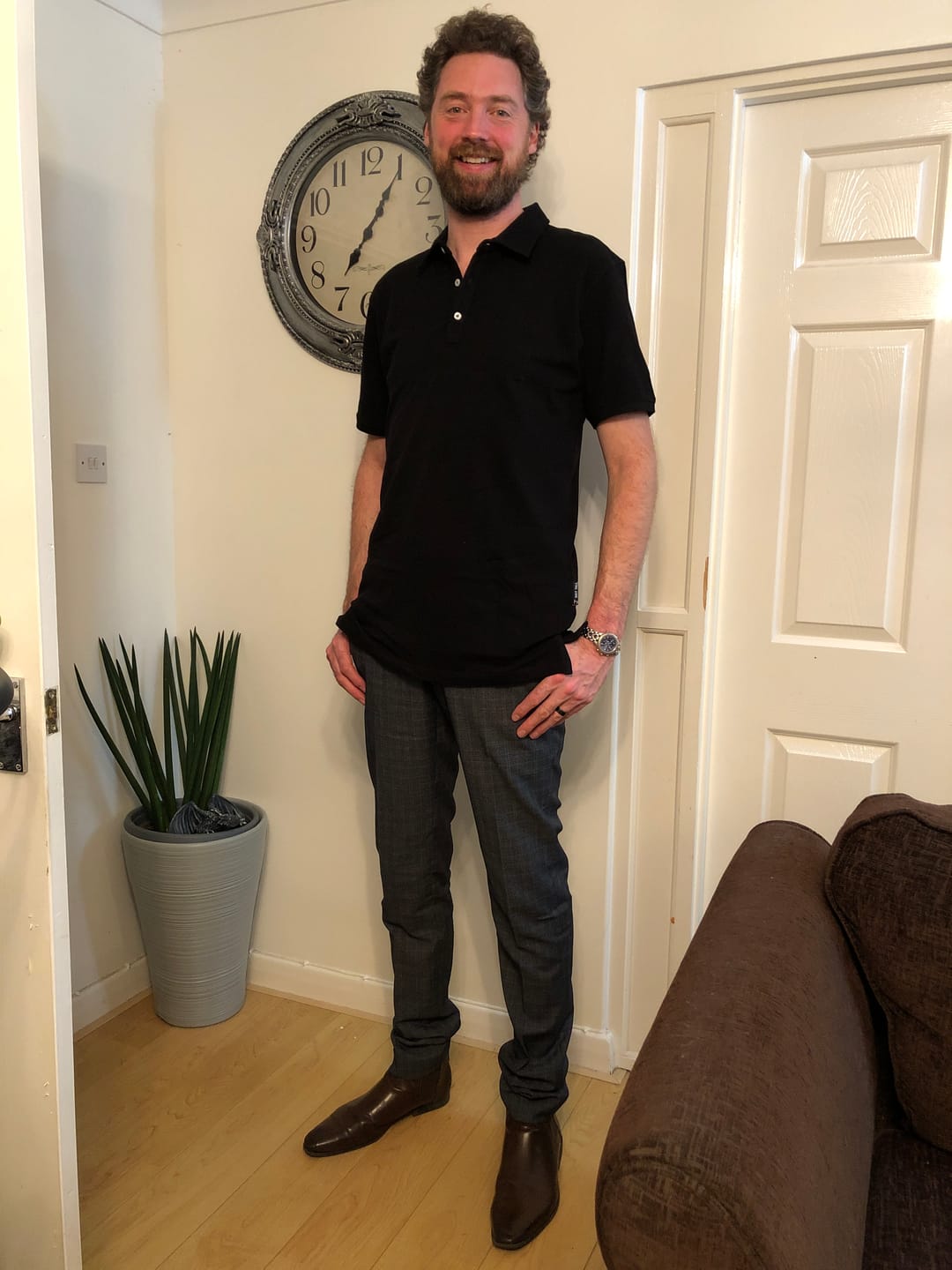 Customer photo review of Organic Tall Slim Pique Polo Shirt (Black)