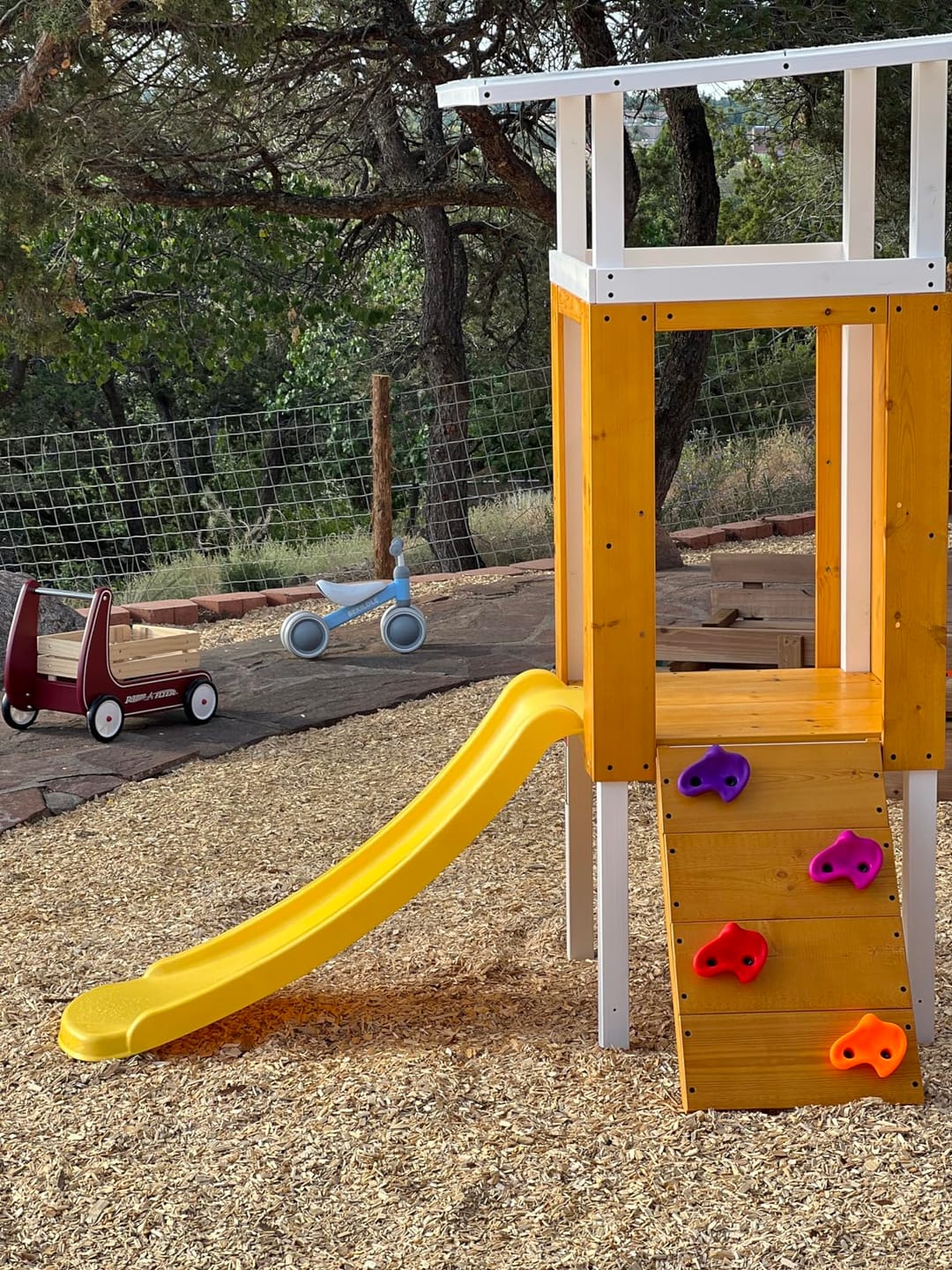 Customer photo review of Forest Small Outdoor Toddler Swing Set | Compact Wooden Swing Frame for Babies & Kids