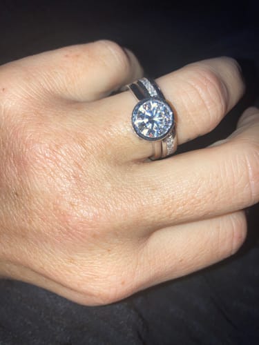 Customer photo review of Bezel Set Solitaire Round Moissanite Hidden Halo Engagement Ring