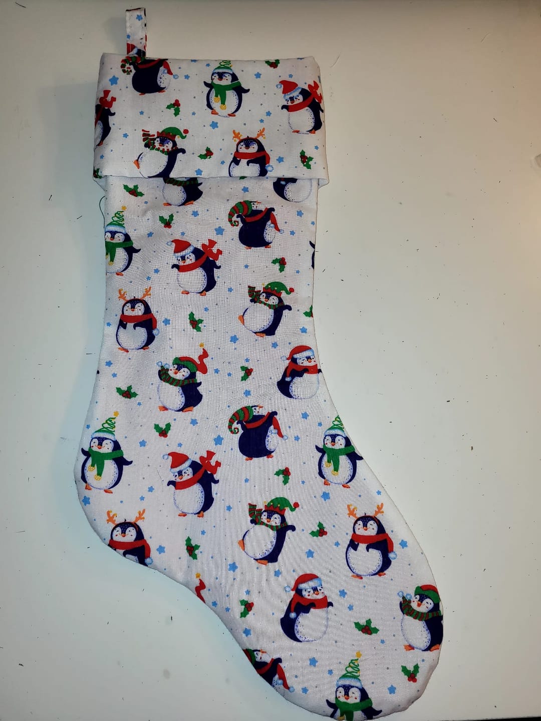 Customer photo review of Christmas Penguins on White Polycotton Fabric