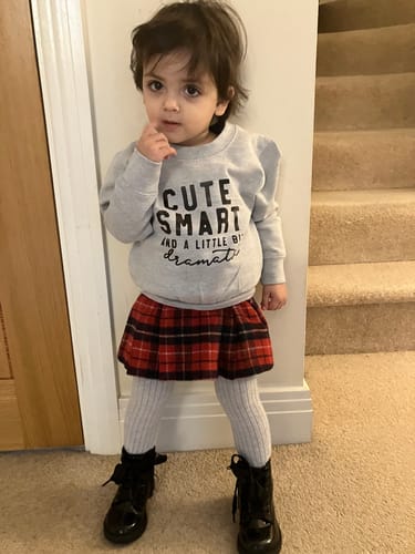 Customer photo review of Cute/Smart/Dramatic Kids Sweatshirt