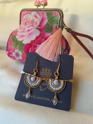 Customer photo review of Glass Beaded Brass Semi Circle Earring Charms - Handmade Glass Beaded Hammered Brass  Pendant - Japanese Seed Beads - 57x47x7.5mm - TH1071B