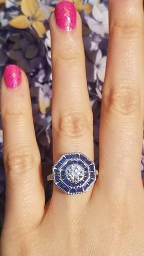 Customer photo review of Halo Art Deco CZ Ring in Sterling Silver