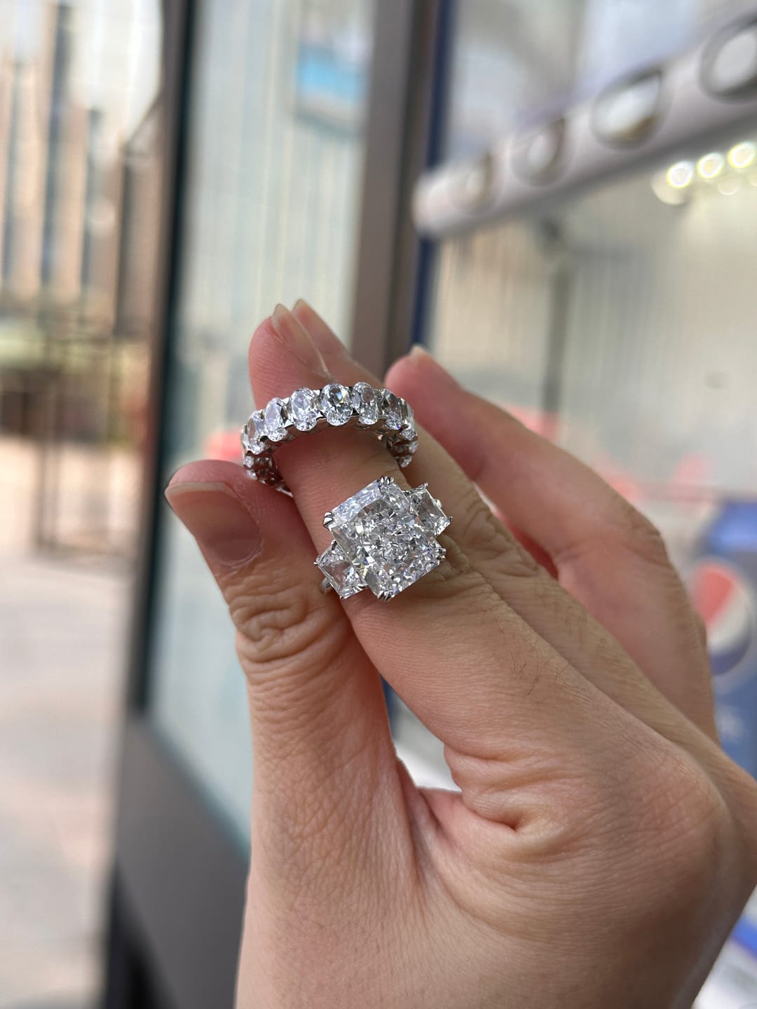 Customer photo review of S925 8 Ct Louily Luxurious Three Stone Radiant Cut Wedding Set In Sterling Silver