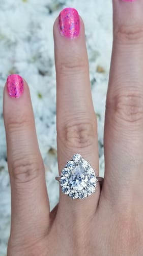 Customer photo review of Halo Pear Cut CZ Ring in Sterling Silver